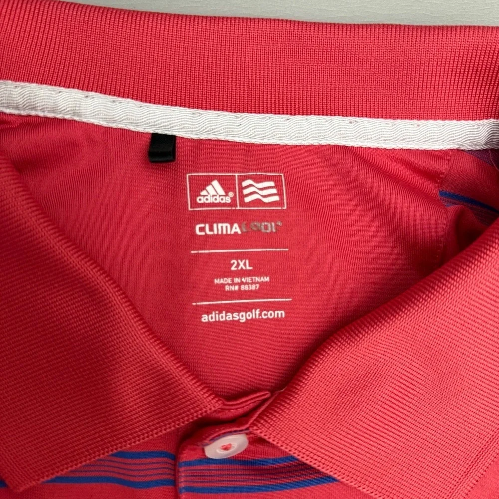 Adidas Golf ClimaCool Polo Shirt 2XL Red Striped Performance Mens